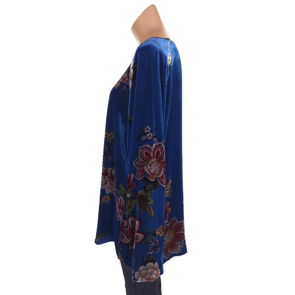 Johnny Was Karmen Velvet Tunic Top Size L Womens Blue Floral Rayon Silk $258 - Picture 5 of 9